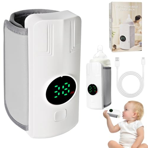 Monemey Scaldabiberon Portatile Senza Fili, 4000 mAh Scalda Biberon Neonato Portatile con Display a LED, 6 velocità regolabile e Supporta la ricarica USB, scaldabiberon per Viaggi, Aereo e Auto