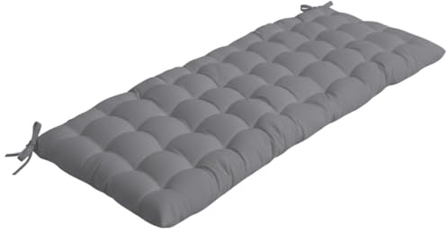 2/3 Seater Tufted Bench Cushion – 8cm Thick Hollowfibre Filling with Tie– Comfortable Cotton Bench Pad for Garden Swing, Patio Sofa, Bay Window & Indoor Furniture (Grey, 108 X 42 X 8cm)