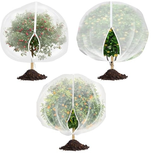 3 Pezzi Rete Protezione Piante Con Coulisse 1x1,2 M Reti Anti-Mosche per Alberi Da Frutto Con Cerniera E Coulisse Riutilizzabile per Piante E Ortaggi Frutta Bianco