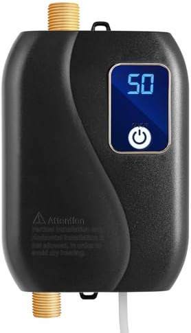 Mini scaldabagno elettrico, scaldabagno istantaneo, 3500 W, montaggio a parete, display LCD, 25 – 50 ℃, cucina, bagno, ufficio, senza serbatoio, nero, 12 x 20 cm