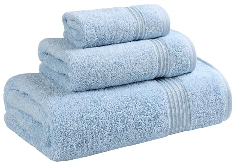 Superior Collection 100% Premium Long-Staple Combed Cotton 3-Piece Towel Set, Light Blue