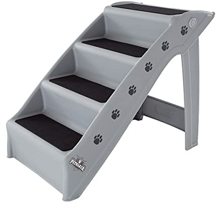 Dog Stairs - Pet Stairs with 4-Step Design for Beds, Couches, Cars - Pet Steps for Puppies, Kittens, and Small Pets by PETMAKER (Gray)