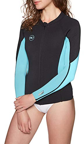 O';Neill Womens Reactor II Neoprenjacke mit 1,5 mm Frontreißverschluss und Neoprenanzug Schwarz Aqua - Easy Stretch Breathable