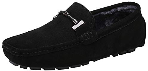 Jamron Herr Eleganta Spänne Loafers Komfort Mocka Ridskor Snygga Mockasin Tofflor Svart Plysch SN19020-2 EU41