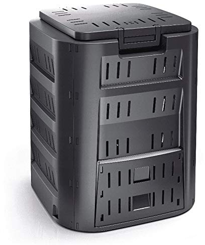 Garten Komposter 320L Schwarz Thermokomposter Kompostbehälter Kunststoff Deckel Schiebeklappe