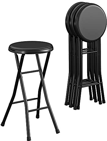 COSCO 24 Vinyl Padded Folding Stool, Multipurpose, Great for Small Spaces, Double Braced, Black, 4-Pack
