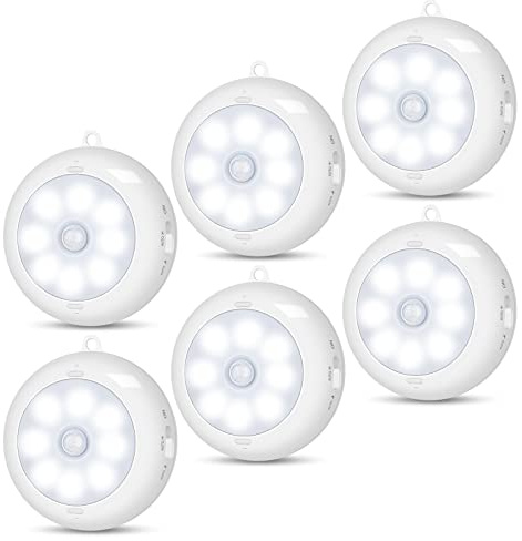 Reoshine Motion Sensor Light Indoor, Under Cabinet Light, Ceiling Lights, AA Battery Operated Stick on Wireless Puck Lights for Wall, Step, Stair, Dimmable (6 Pack)