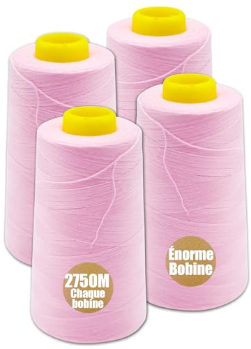 Filato per cucito Overlock, 100% poliestere, set per filo da cucito, 4 fili da cucito, filo da cucito, per macchina da cucire, 2745 m, totale 11000 m (rosa)