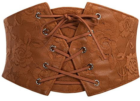GRACE KARIN Women's Elastic Wide Waist Belt Renaissance Pirate Corset Cinch Belt Cosplay Costume with Press Button Coffee M