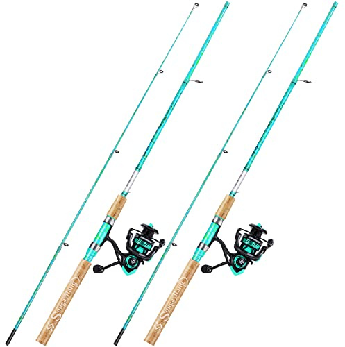 Sougayilang Combo de caña de pescar giratoria, 2 piezas de 5 pies y 6 pulgadas, caña de grafito y fibra de vidrio, duradera y fuerte, carrete de pesca antirretroceso Quickset (paquete de 2) (PLTZ-BLUE