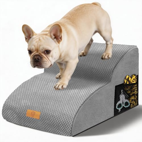 Thihome Scale per Cani 2 Gradini Estesa, Antiscivolo Scala per Cani con Rimovibile Lavabile Copertura, Scaletta per Gatti in Spugna ad Alta Densità, Rampa per Cane per Animali Anziani Feriti, Grigio