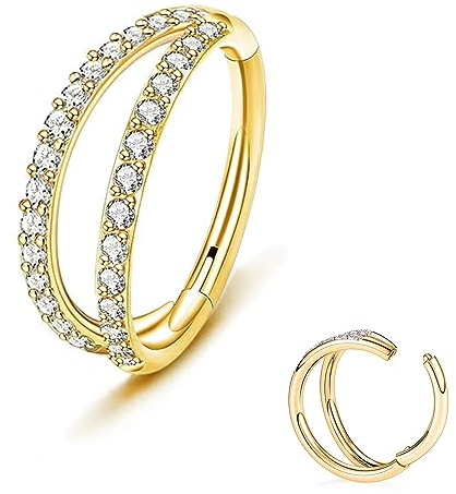 ESHIONER Titan Helix Piercing Schmuck - Conch, Tragus, Ohr, Nose & Lip Piercing - Gold, CZ 16G, 12MM