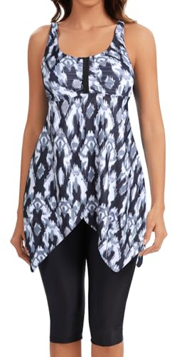 ECUPPER Women Plus Size Tankini Swimsuit Two Piece Swimdress Modest Adjustable Bathing Suit with Shorts