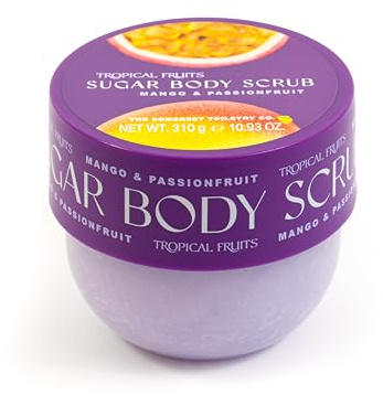 Tropical Fruits Exfoliating Sugar Body Scrub Mango Passionfruit Fruity 310g | Exfoliating Sugar Body Scrub for Smooth Soft Skin. Fruity Scent with Mango and Passionfruit Notes. Hydrating Formula.