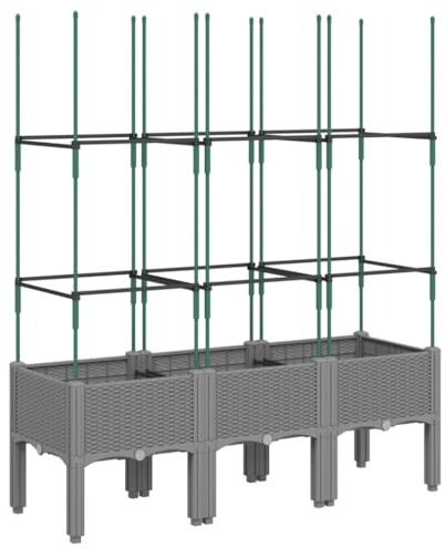 vidaXL Jardinera con Enrejado, Maceta para Verduras Plantas Flores, Macetero de Hierbas, Arriate para Jardín Patio Balcón Terraza, PP Gris Claro