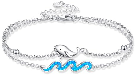 ONEFINITY Bracciale da donna a forma di tartaruga/balena/delfino, in argento Sterling 925, blu opale, regolabile, stile oceano, idea regalo, 22 cm, Argento sterling, Opale