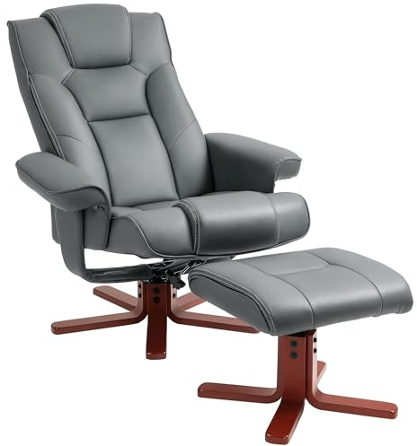 HOMCOM Recliner Chair with Footstool, High Back Reclining Chair, Grey
