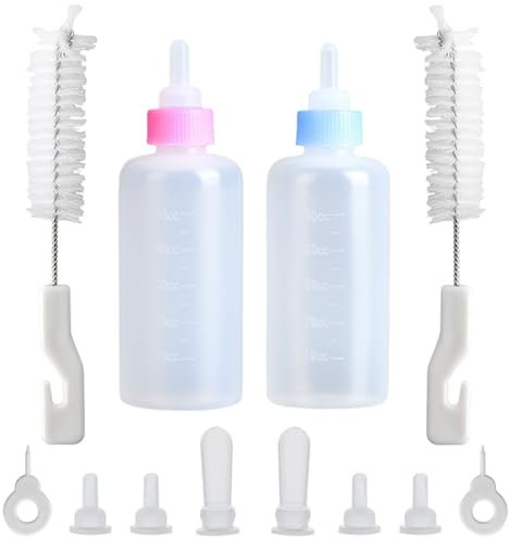 Aufzuchtflasche Katze, 60 ml katzenaufzuchtmilch Haustier Babyflasche Kit, Aufzuchtflasche Pet Milchflasche Haustier Babyflasche Kit mit Reinigungsbürste und Ersatznippeln für Kätzchen und Kleintiere