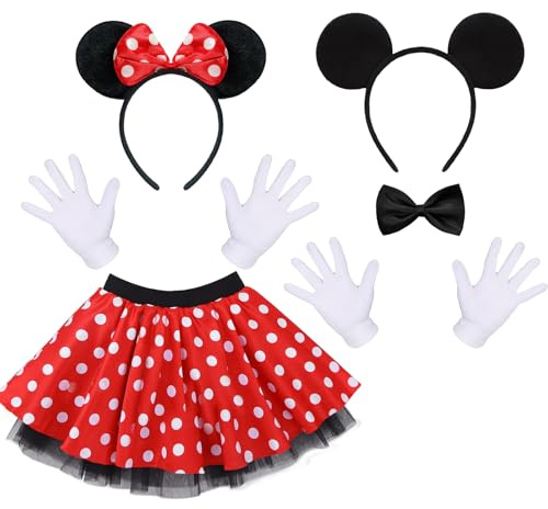 BOYATONG Costume da carnevale da donna, costume da topo da donna, costume da carnevale per coppie, look partner, set di orecchini per capelli, tutù, gonna, guanti bianchi, papillon, per carnevale e