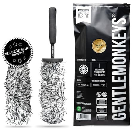 GENTLEMONKEYS Profi Mikrofaser Felgenbürste • Felgenreinigungsbürste mit wechselbarem Bürstenbezug • Auto Felgenbürste für schonende Reinigung • Microfaser Felgenbürste für alle Felgen