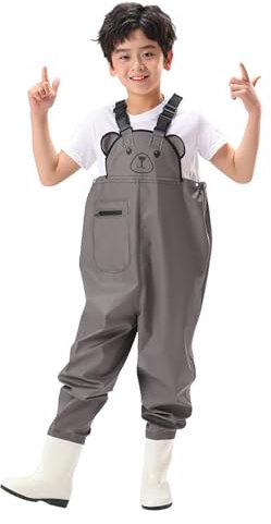 Wathose Kinder Wasserdicht mit Stiefel Regenhose Und Gummistiefel Anglerhose Hosenträger Matschhose rutschfeste Kinderwathose Regenstiefel