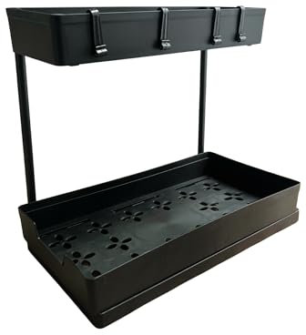 HANDFAM Estantería Organizador para Cocina y Baño Bajo Fregadero con Estante Doble Nivel Balda Deslizante Negro Multiusos Ahorra Espacio Almacenaje de Utensilios y Productos de Limpieza