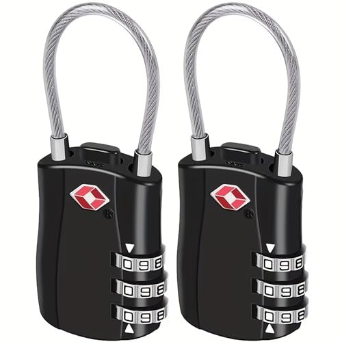 EVRU TSA Luggage Locks, [2 Pack] 3-Digit Security Suitcase Locks, Combination Padlock for Suitcases Flexible Cable Travel Lock, TSA Approved Luggage Padlock for Suitcases Travel Bag Case
