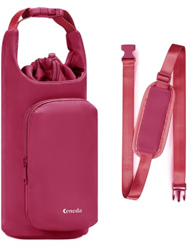 Ceneda Bolsa de transporte para botella de agua con bolsillo para teléfono, 32 onzas, 40 onzas, soporte aislado para botella de agua con correa ajustable para el hombro, Red, 32 oz, 40 oz, Diseño
