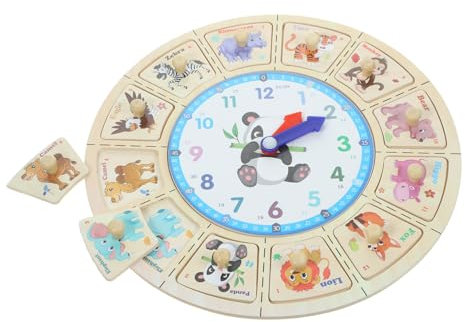 Milisten Lernuhr Holz für Kognitive Tieruhr Zeitverständnis Puzzle für Jungen und Mädchen für Geburtstage und Feiertage Fördert Erkennen von Tieren Lesen der Uhr