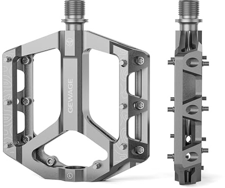 GEWAGE MTB Pedale Fahrradpedale Set – Flat Pedale für Mountainbike & Gravel Bike, rutschfest & langlebig, Aluminiumlegierung, CNC-gefräst, 9/16 Achse, einfache Installation (Silber)