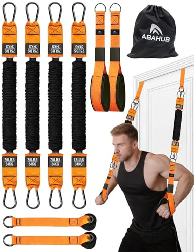 Abahub Armträning fitnessband 75-300BL, 2 stabila handtag, 2 dörrhandtagsfästning, med fickor, för nybörjare av Biceps, orange för triceps styrketräning