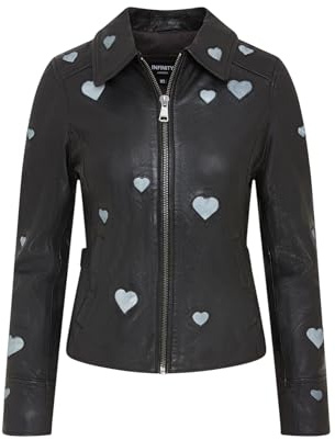 Infinity Leather Chaqueta Motera de Cuero Black Hearts Para Mujer: Corte Entallado, Estilo Motociclista de Piel de Cordero