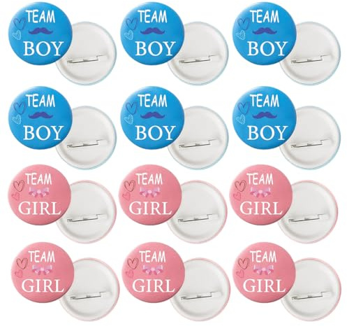 KEQAR 24 Piezas Insignias Gender Reveal para Decoración de Fiesta Baby Shower, Accesorios Team Boy y Team Girl, Pins Redondos con Broche (4,5cm) (Azul y Rosa)