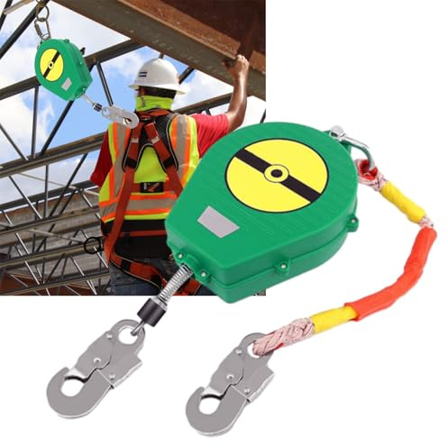 BOVDC Dispositivo Anticaduta Retrattile Certificato, 3-20m Imbracatura di Sicurezza Anticaduta Tetto Giallo/Verde, 150kg Dispositivo Anticaduta Tetto e Lavoro Aereo(Verde,5 metri)