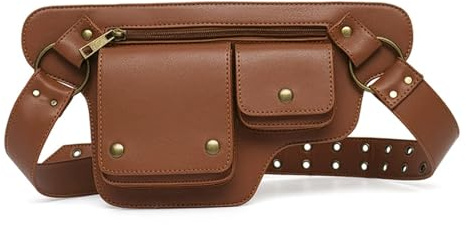esmen Sac banane moto imperméable for femme, petit sac bandoulière for téléphone, de voyage avec plusieurs poches Mains libres(Light brown)