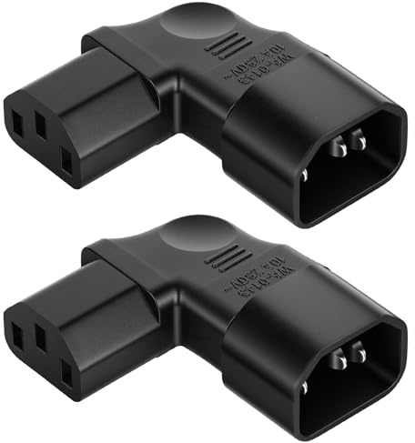 AXFEE 2 st IEC C14 till C13-kontakt med rak vinkel, 90° vänster, material PVC, 250 V, 10A, IEC 320 C14 till C13 90 grader, för dator, bildskärm, skrivare, hushållsapparater (svart)