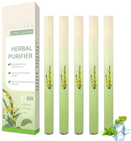 Lungrengöring, 5 stycken mullein ört-lungrengörare, örtrenare, uppgraderad inhalator stick för breathing ease, naturliga örter diffuser pennor, botaniskt andningsstöd penna, mild formel