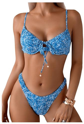 Giyaluzw Bikini dam set triangel bikinis för kvinnor blommönster sommar sport baddräkt tanga för strand, pool och semester