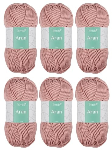Trimits Aran Acrylic Yarn Wool for Knitting and Crochet - 6 x 100g (165 metres) - Soft Touch Easy Care Machine Washable Yarn, Oeko-TEX Certified Fibre, Dusty Rose