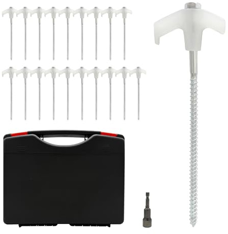 Relaxdays Skruvpålar, set med 20, stål, låda, 20 cm, mycket synligt huvud, golvankare, utomhus, vit