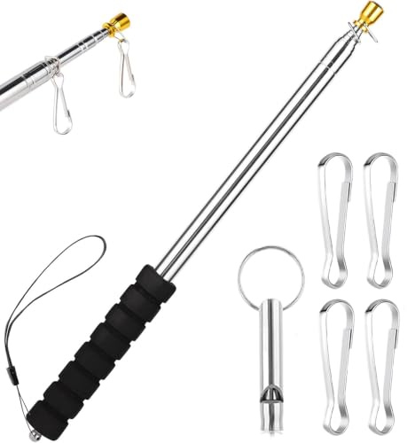 Astas Bandera Telescópicas,3mExtensible Asta de Bandera con 4 Clips,Negro | Plegable Mastil Bandera para Guías de Viaje Enseñanza
