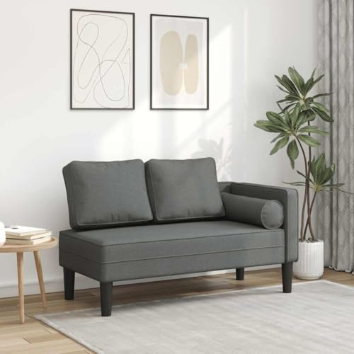 Basinlix schäslong med kudde mörkgrå tyg lounge recamiere sitthörna soffa dagbädd vilstol för vardagsrum sovrum kontor hotell loungehörn