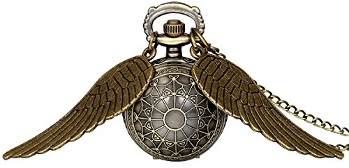 JewelryWe Herren Damen Taschenuhr, Klassiker Vintage Engelsflügel Uhr Anhänger Analog Quarz Kettenuhr Pullover Halskette Kette