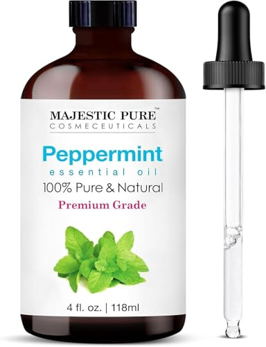 Majestic Pure Huile essentielle de menthe poivrée avec pipette en verre – 118 ml,100% pure et naturelle – Huile essentielle de qualité supérieure pour diffuseurs, fabrication de savons et de bougies