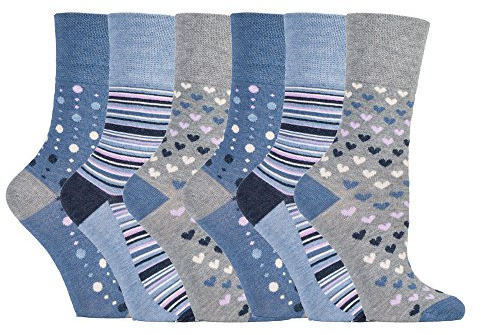 Mega_Jumble® 6 Pairs Ladies Breathable Gentle Grip Loose Soft Top Non Elastic Bamboo Socks Honeycomb (Denim)