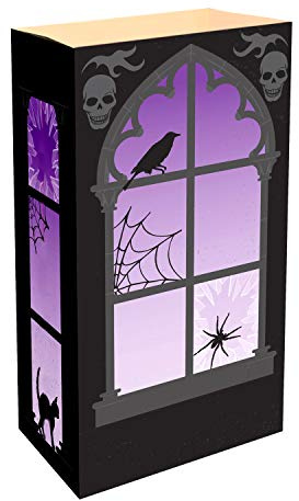 LumaBase Paper Luminaria Bags, Haunted Window - Set of 24