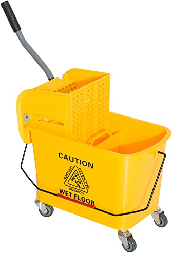HOMCOM Cubo de Fregona con Ruedas Capacidad de 20 L Cubo de Fregar con Sistema de Escurridor Ruedas y Asa de Transporte para Doméstico y Comercial Amarillo
