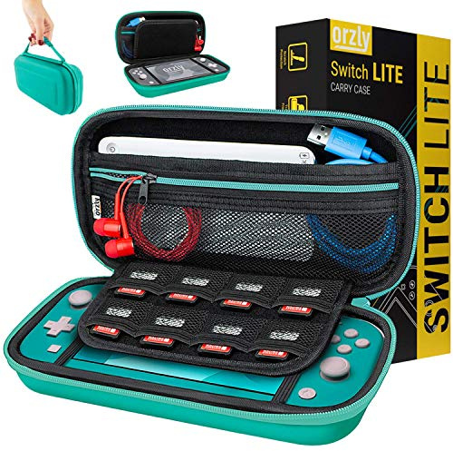 Orzly Etui pour Nintendo Switch Lite, Deluxe Housse Rigide de Rangement Zippée en Matériau Durable Anti-Choc pour la Console Nintendo Switch Lite (2019) et Ses Accessoires - Bleu Turquoise