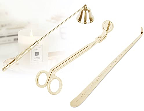 YURROAD 3 IN 1 Dochtschneider und Kerzenlöscher Set Kerzenpflege Zubehör Set mit Kerzendochtschneider Kerzendochtschneider Kerzenlöscher Kerzenlöscher Kerzenlöscher für Kerzenliebhaber (Gold)