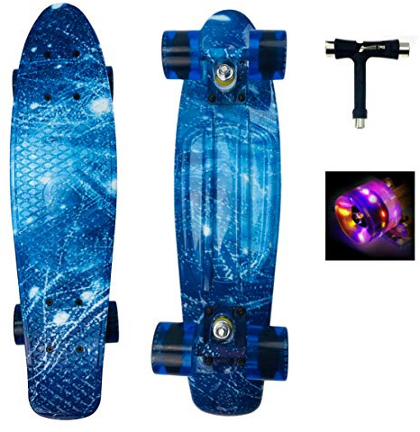Sumeber Skateboard Kinder Mini Cruiser Skateboard Komplette 22 Zoll mit LED Leuchtrollen für Erwachsene Kinder Anfänger Mädchen Jungen Geburtstagsgeschenk (Ozean)